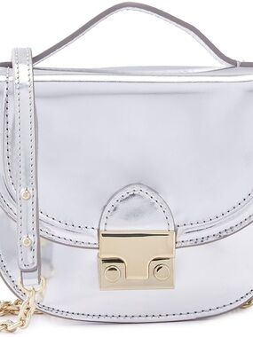 Loeffler Randall Silver Metallic Crossbody Shoulder Bag with Gold Push-Lock